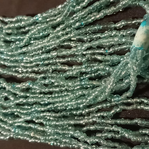 Long or layered glass seed bead aquamarine necklace 48 inches long - Picture 8 of 9